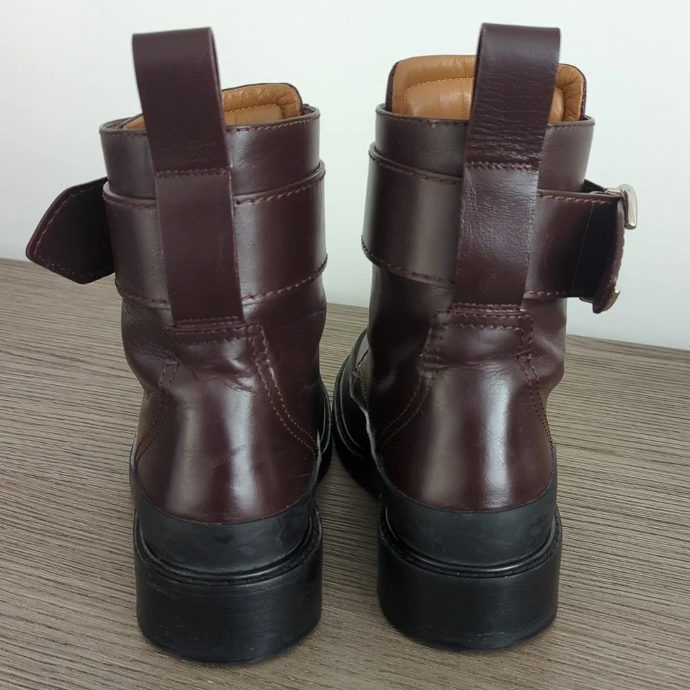 Chloe Women's Burgundy Leather Combat Boots 39.5 - Picture 3 of 7